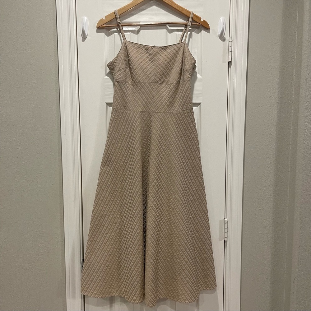 Vtg Tommy Hilfiger Midi Dress Women’s 8 Tan Stripes Bodice Coquette Feminine